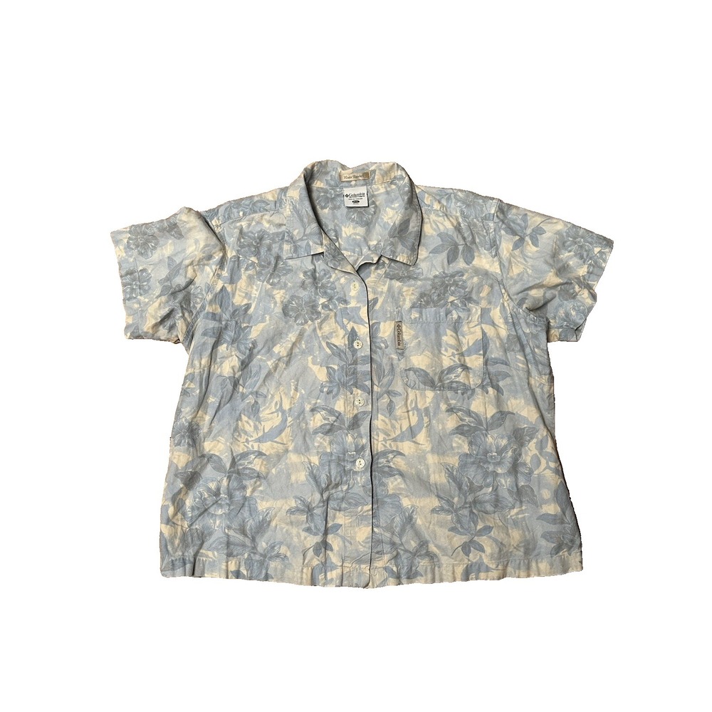 Columbia Women's Petite XL Blue Hawaiian Print Button‎ Up Shirt
